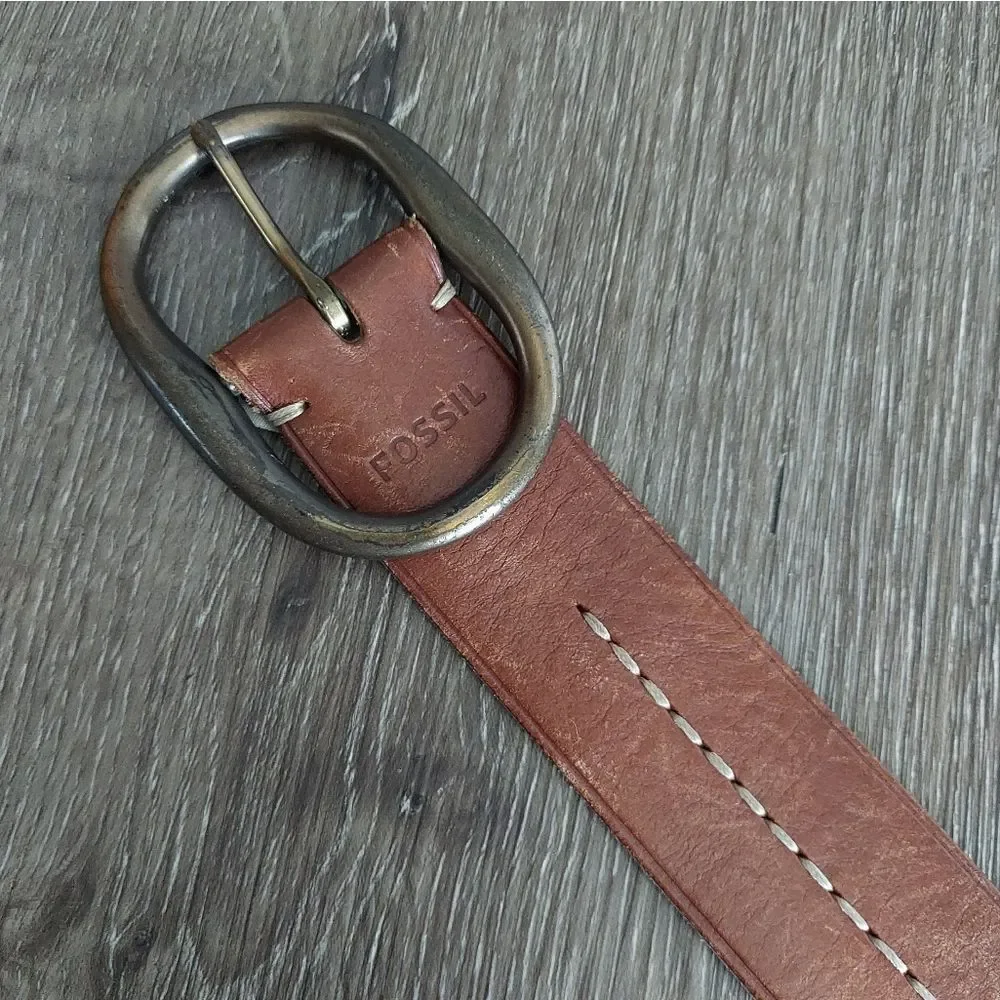 Fossil Brown Leather Stitched Belt for Men Size Large